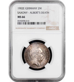 Saxony 2 mark 1902 E, NGC MS66, "Death of Albert of Saxony" silver coin