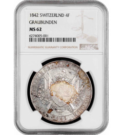 Switzerland 4 francs 1842, NGC MS62, "Graubunden Shooting Festival"