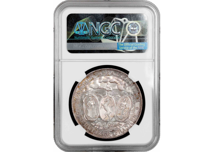 Schweiz 4 Franken 1842, NGC MS62, „Graubündener Schützenfest“