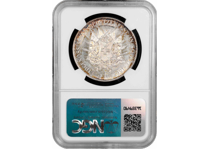 Schweiz 5 Franken 1867, NGC MS62, "Schwyzer Kantonalschützenfest"