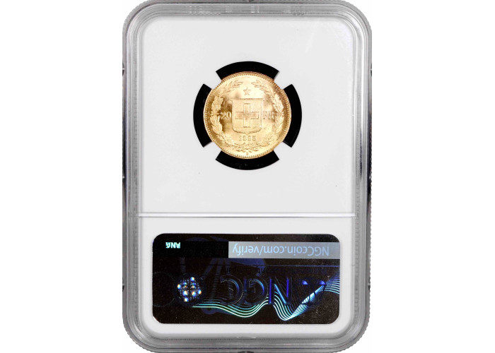 Switzerland 20 francs 1895 B, NGC MS64, "Confoederatio Helvetica (1850 - 1916)"