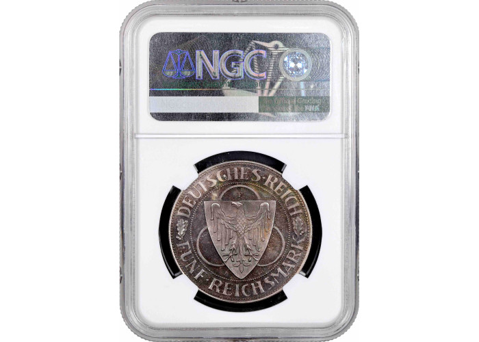 Weimar Republic 5 reichsmark 1930 F, NGC PF64, "Liberation of Rhineland"