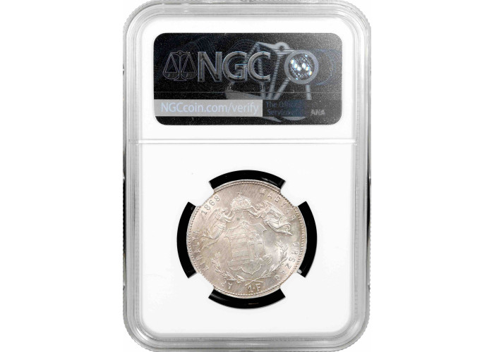 Венгрия 1 форинт 1868 г. GYF, NGC MS62, "Император Франц Иосиф (1848 - 1916)"