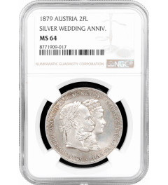 Austria 2 florin 1879, NGC MS64, "Silver Wedding Anniversary"