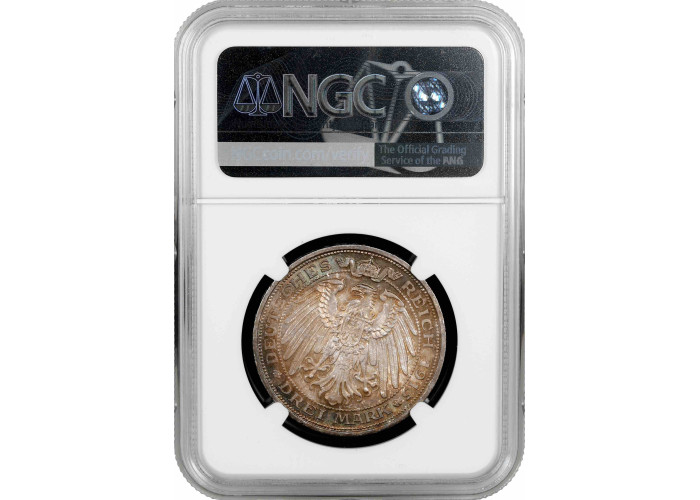Prussia 3 mark 1915 A, NGC MS66, "100th Anniversary - Absorption of Mansfeld"