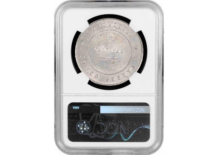 Spanien 5 Peseten 1873, NGC MS63, „Revolutionsgemeinde Cartagena“