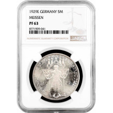 Weimar Republic 5 reichsmark 1929 E, NGC PR63, "1000th Anniversary of Meissen"