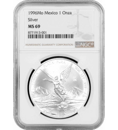 Mexico 1 onza 1996 Mo, NGC MS69, "Silver Bullion Coinage "Libertad"