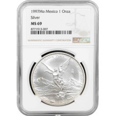 Mexiko 1 Onza 1997 Mo, NGC MS69, "Silberbullionmünze "Libertad"