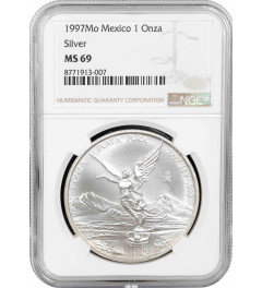 Mexico 1 onza 1997 Mo, NGC MS69, "Silver Bullion Coinage "Libertad"