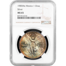 Mexiko 1 Onza 1985 Mo, NGC MS65, "Silberbullionmünze "Libertad" PATINETIERT