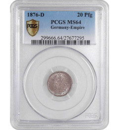 Germany 20 pfennig 1876 D, PCGS MS64, "German Empire (1871 - 1922)"