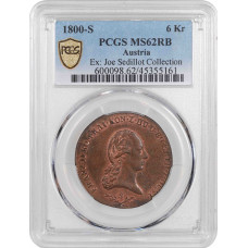 Австрия 6 крейцеров 1800 г. S, PCGS MS62 RB, "Император Франц II (1792 - 1835)"