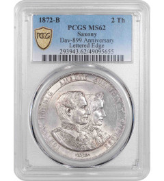Saxony 2 vereinsthaler 1872, PCGS MS62, "Anniversary of Golden Wedding"