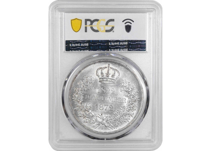 Saxony 2 vereinsthaler 1872, PCGS MS62, "Anniversary of Golden Wedding"