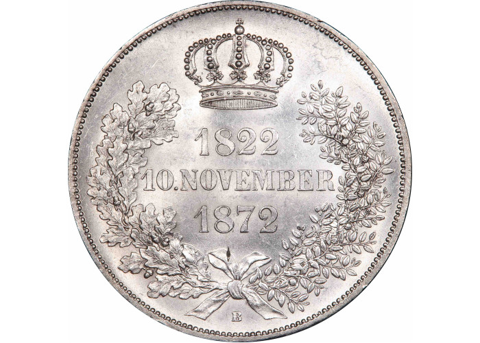 Saxony 2 vereinsthaler 1872, PCGS MS62, "Anniversary of Golden Wedding"