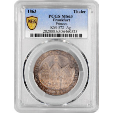 Франкфурт 1 талер 1863 г., PCGS MS63, "Собрание князей"