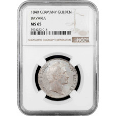 Бавария 1 гульден 1840 г., NGC MS65, "Король Людвиг I (1825 - 1848)" Top Pop