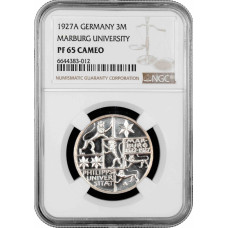 Weimar Republic 3 reichsmark 1927 A, NGC PF65 CAM, "Marburg University"