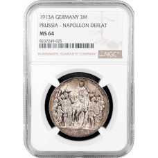 Preußen 3 Mark 1913 A, NGC MS64, "Eintritts in den Krieg gegen Napoleon"