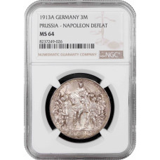 Preußen 3 Mark 1913 A, NGC MS64, "Eintritts in den Krieg gegen Napoleon"