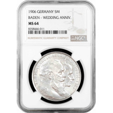 Baden 5 mark 1906, NGC MS64, "50th Anniv. - Wedding of Frederick I & Louise"