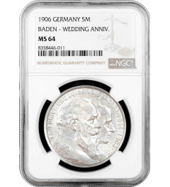 Baden 5 mark 1906, NGC MS64, "50th Anniv. - Wedding of Frederick I & Louise"