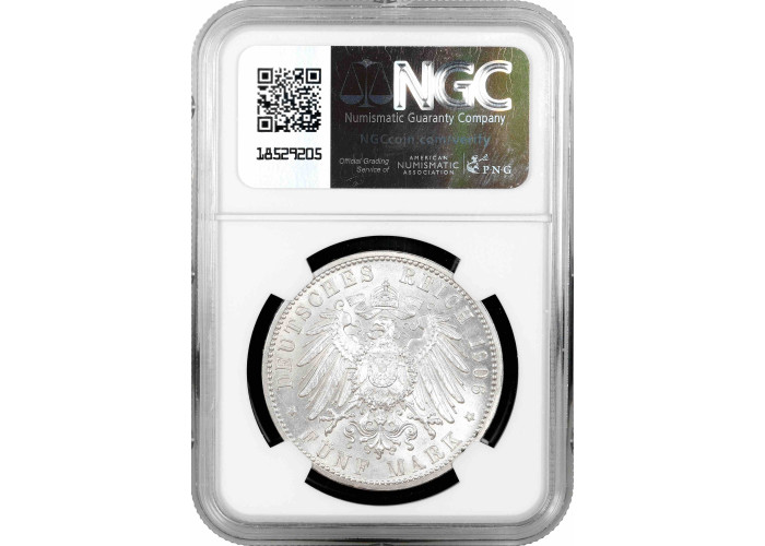 Baden 5 mark 1906, NGC MS64, "50th Anniv. - Wedding of Frederick I & Louise"