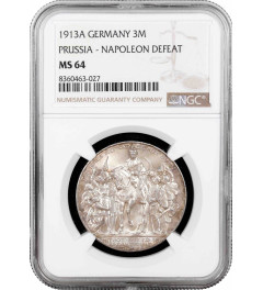 Prussia 3 mark 1913 A, NGC MS64, "Declaration of the War against France"