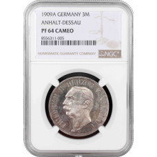 Anhalt-Dessau 3 mark 1911 A, NGC PF64 CAM, "Frederick II (1904 - 1918)" Pop 4/1