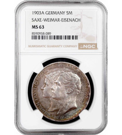 Saxe-Weimar-Eisenach 5 mark 1903 A, NGC MS63, "Wedding of William & Caroline"