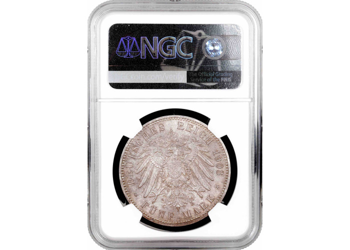 Saxe-Weimar-Eisenach 5 mark 1903 A, NGC MS63, "Wedding of William & Caroline"