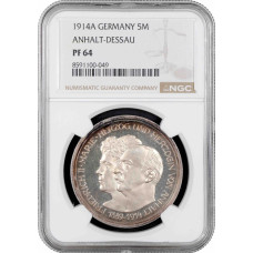 Anhalt-Dessau 5 mark 1914 A, NGC PF64, "Frederick II and Marie von Baden"