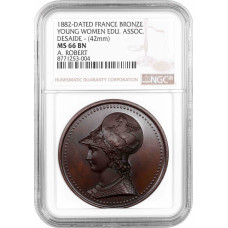 France bronze medal 1882, NGC MS66 BN, "Young Women Educational Association"