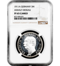 Anhalt-Dessau 3 mark 1911 A, NGC PF65 CAM, "Frederick II (1904 - 1918)" Top Pop