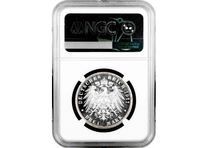 Anhalt-Dessau 3 mark 1911 A, NGC PF65 CAM, "Frederick II (1904 - 1918)" Top Pop