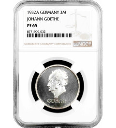 Weimar Republic 3 reichsmark 1932 A, NGC PF65, "Death of Johann Goethe" Top Pop