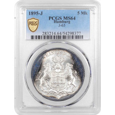 Hamburg 5 Mark 1895 J, PCGS MS64, "Frei Stadt (1871 - 1918)" Top Pop 1/0
