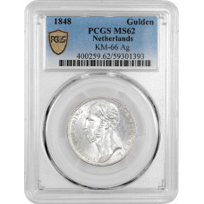 Niederlande 1 Gulden 1848, PCGS MS62, "König Wilhelm II (1840-1849)" Silbermünze