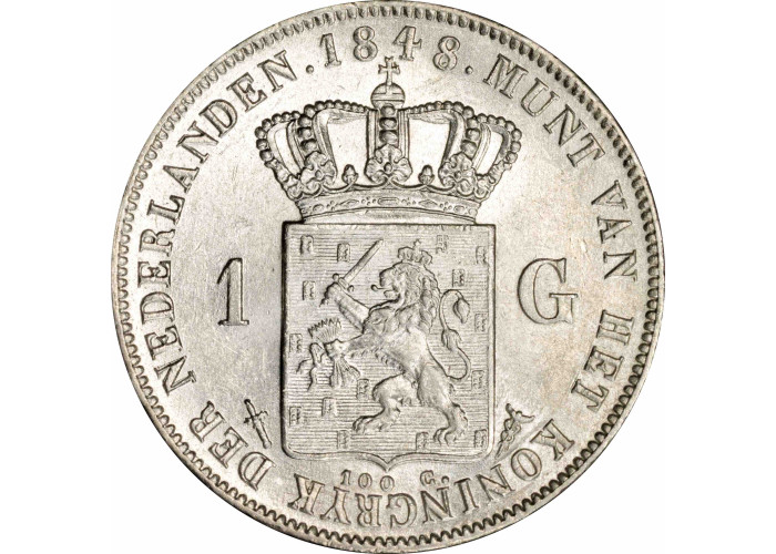 Niederlande 1 Gulden 1848, PCGS MS62, "König Wilhelm II (1840-1849)" Silbermünze