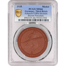 Germany - Third Reich porcelain medal 1935, PCGS MS66, "Der Rote Hahn" Top Pop