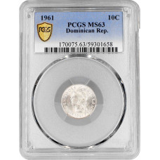 Dominican Republic 10 centavos 1961, PCGS MS63, "Dominican Republic (1937-2020)"