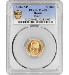 Russia 5 roubles 1904 AP, PCGS MS65, "Emperor Nicholas II (1894-1917)" gold coin
