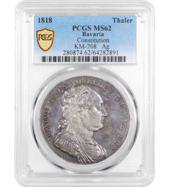 Bavaria 1 thaler 1818, PCGS MS62, "Granting of Bavarian Constitution"