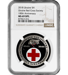 Ukraine 5 hryven 2018, NGC MS69 DPL, "Red Cross Society of Ukraine"
