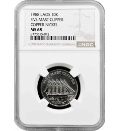 Laos 10 kip 1988, NGC MS68, "Five Mast Clipper" Top Pop 1/0