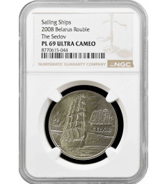 Belarus 1 rouble 2008, NGC PL69 UC, "Sailing ships - The Sedov"