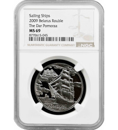 Belarus 1 rouble 2009, NGC MS69, "Sailing ships - The Dar Pomorza"