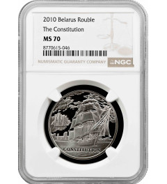 Belarus 1 rouble 2010, NGC MS70, "Sailing ships - The Constitution" Top Pop 1/0