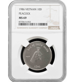 Vietnam 10 Dong 1986, NGC MS69, "Naturschutz - Pfau" Top Pop 2/0